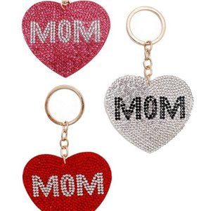 3 - Mom Rhinestone Embellished Keychains